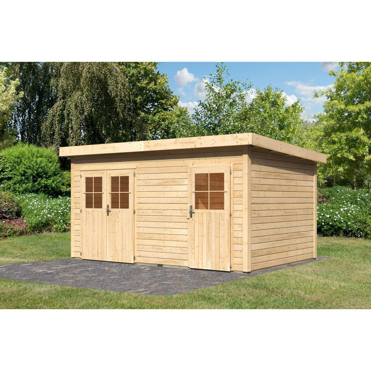 Karibu Holz-Gartenhaus Glostrup mit Mittelwand Natur 420 cm x 270 cm
