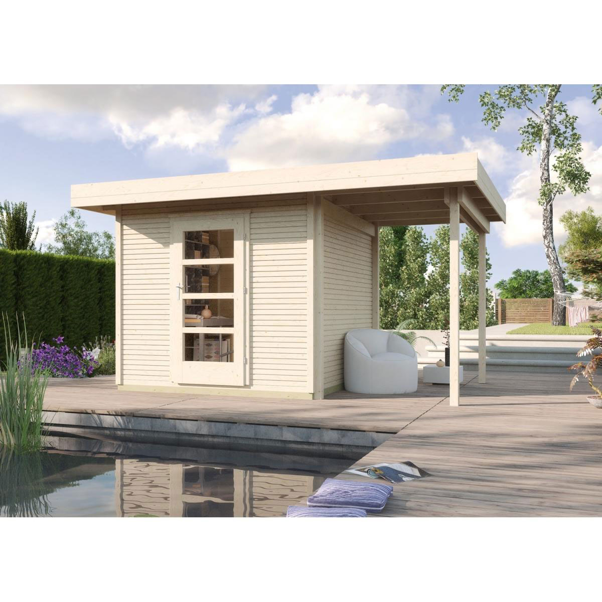 Weka Holz-Gartenhaus wekaLine Natur 210 cm x 205 cm mit Anbau 150 cm