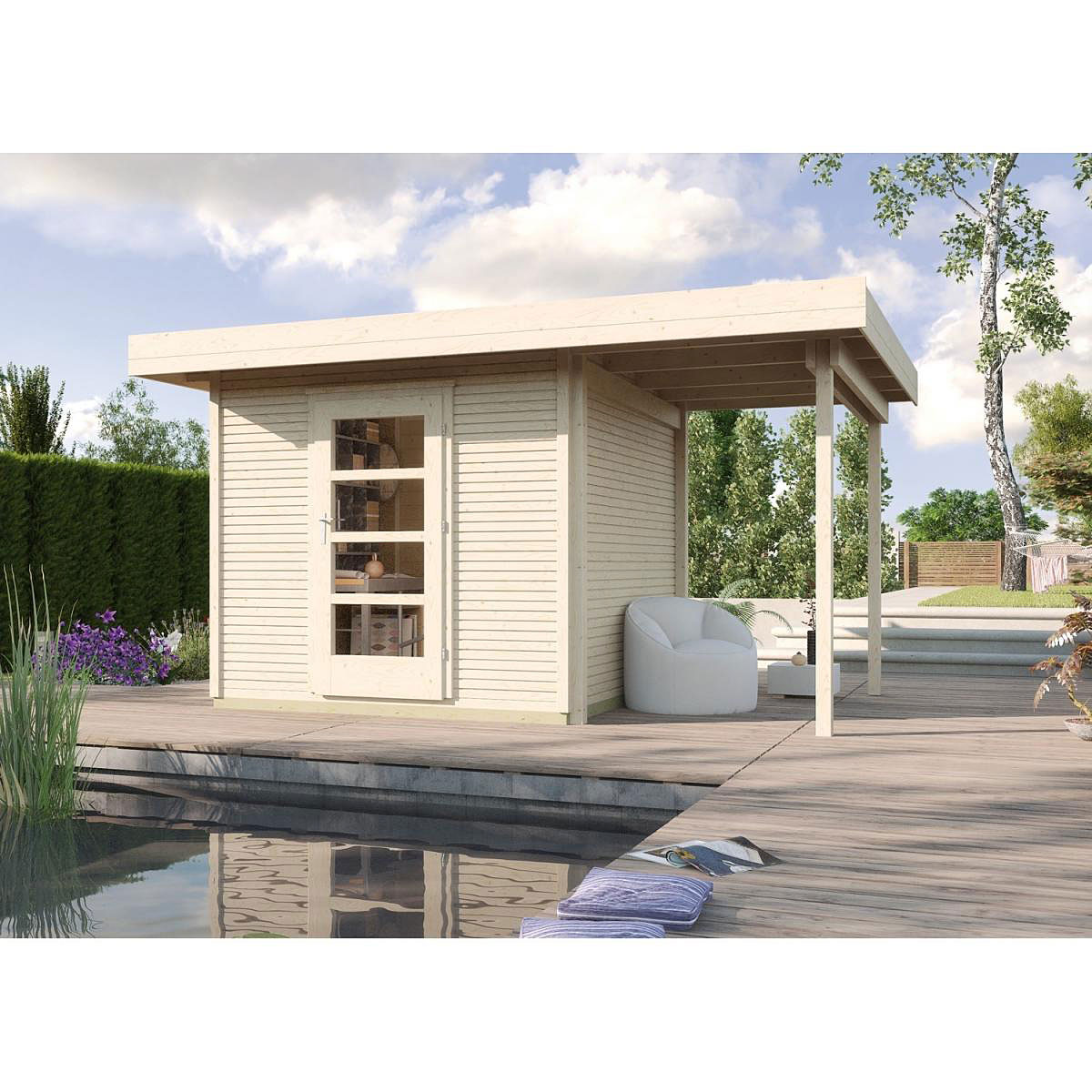 Weka Holz-Gartenhaus wekaLine Natur 240 cm x 235 cm mit Anbau 150 cm