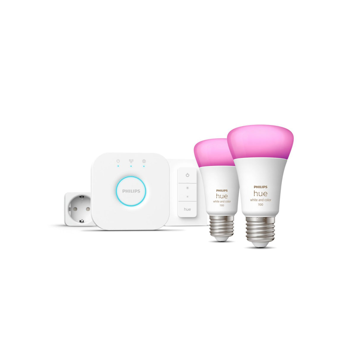 Philips Hue Starter-Set White und Color Ambiance 2 x LED-Lampe E27 Bridge  Dimmschalter Smart Plug | 236987