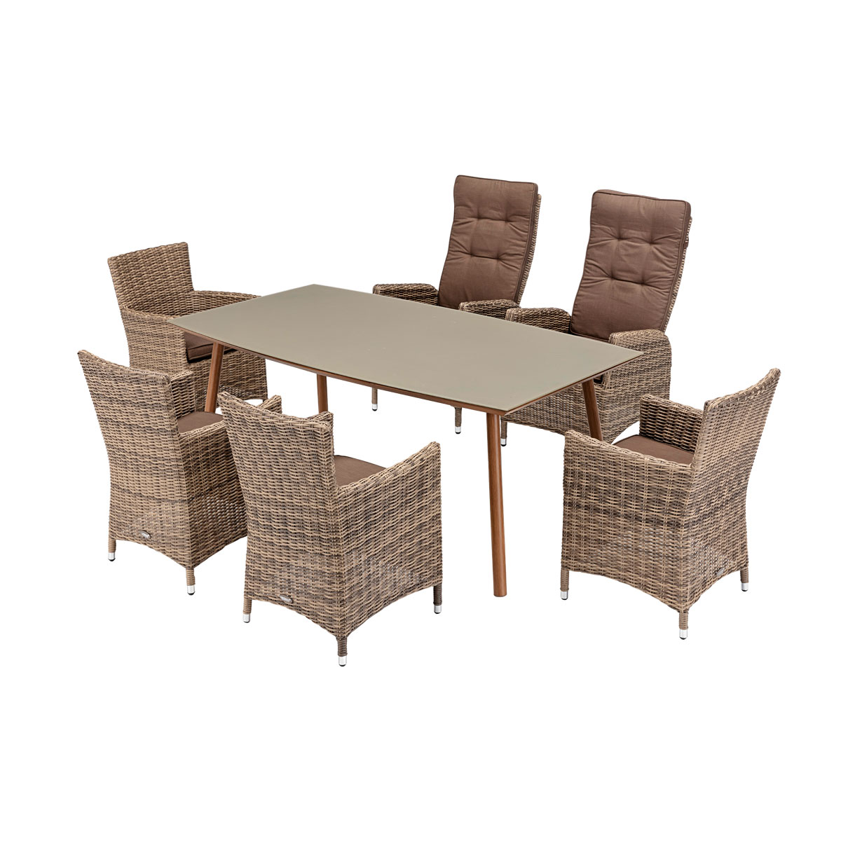 Haveson Gartenmöbel-Set „Stockholm 3“, Tisch + 4 Positionssessel, Kunstrattan, braun