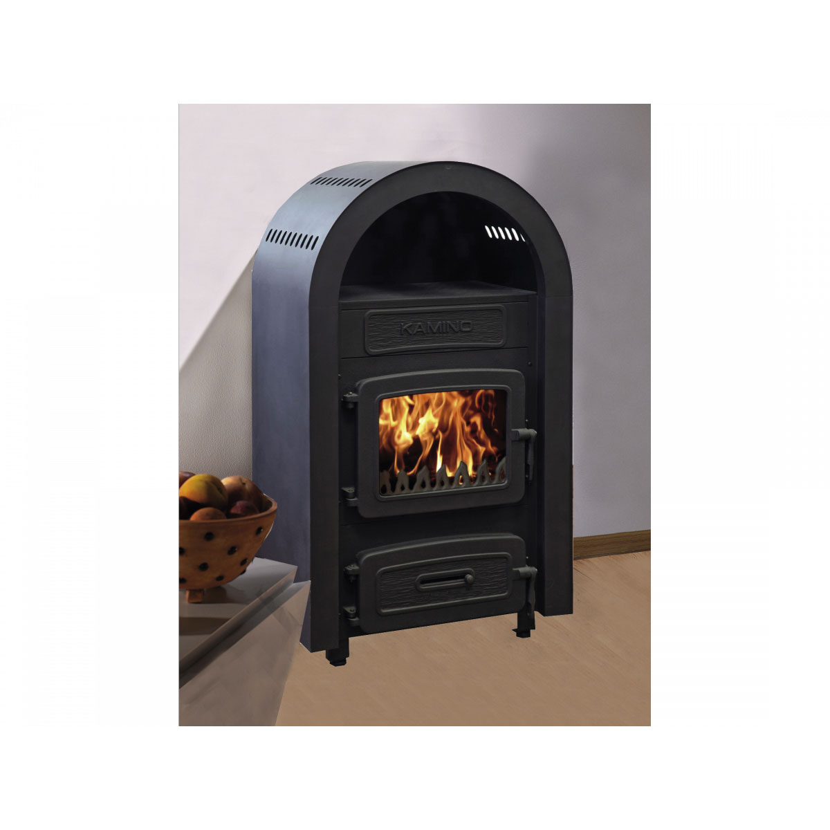 Wamsler Werkstattofen Kamino 109-6, Stahl, 6 kW, massive Gussfront, romantisches Design, Teefach