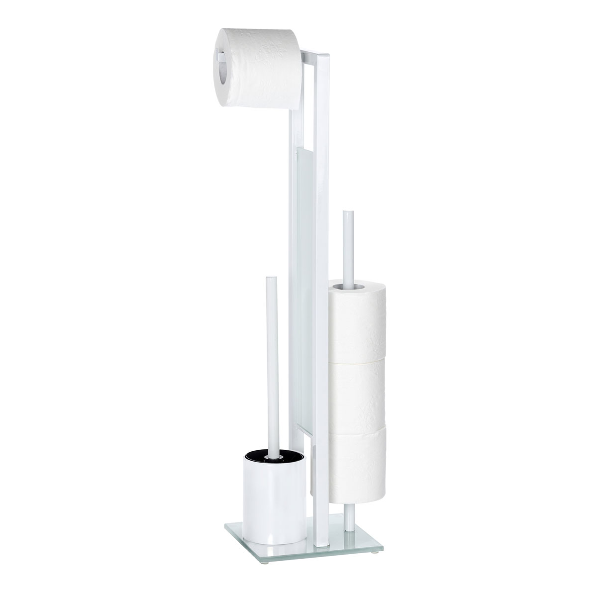 Wenko Stand WC-Garnitur 514809 und Toilettenpapierhalter Weiß integrierter Rivalta | WC-Bürstenhalter