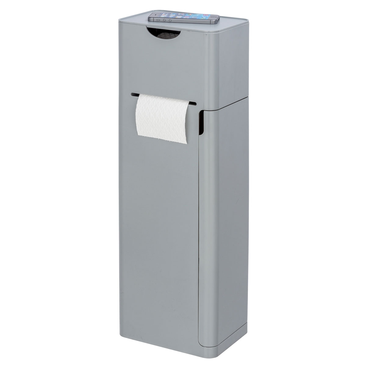 Wenko 6 in 1 Stand WC-Garnitur Imon Grau matt integrierter Toilettenpapierhalter  WC-Bürstenhalter Ersatzrollenhalter Stauraumfächer und Ablage | 514824