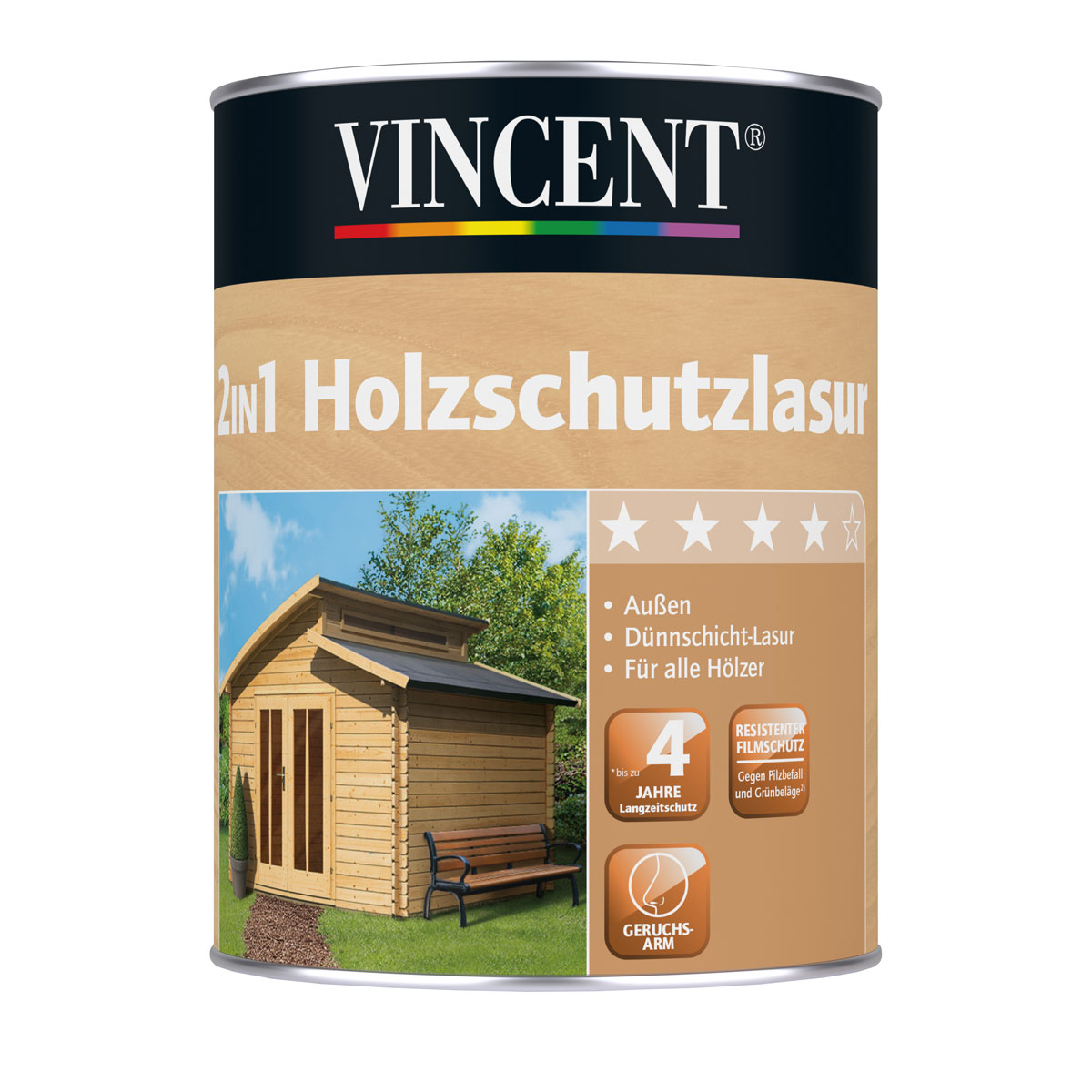 Vincent 2in1 Holzschutzlasur Außen farblos 2,5 L