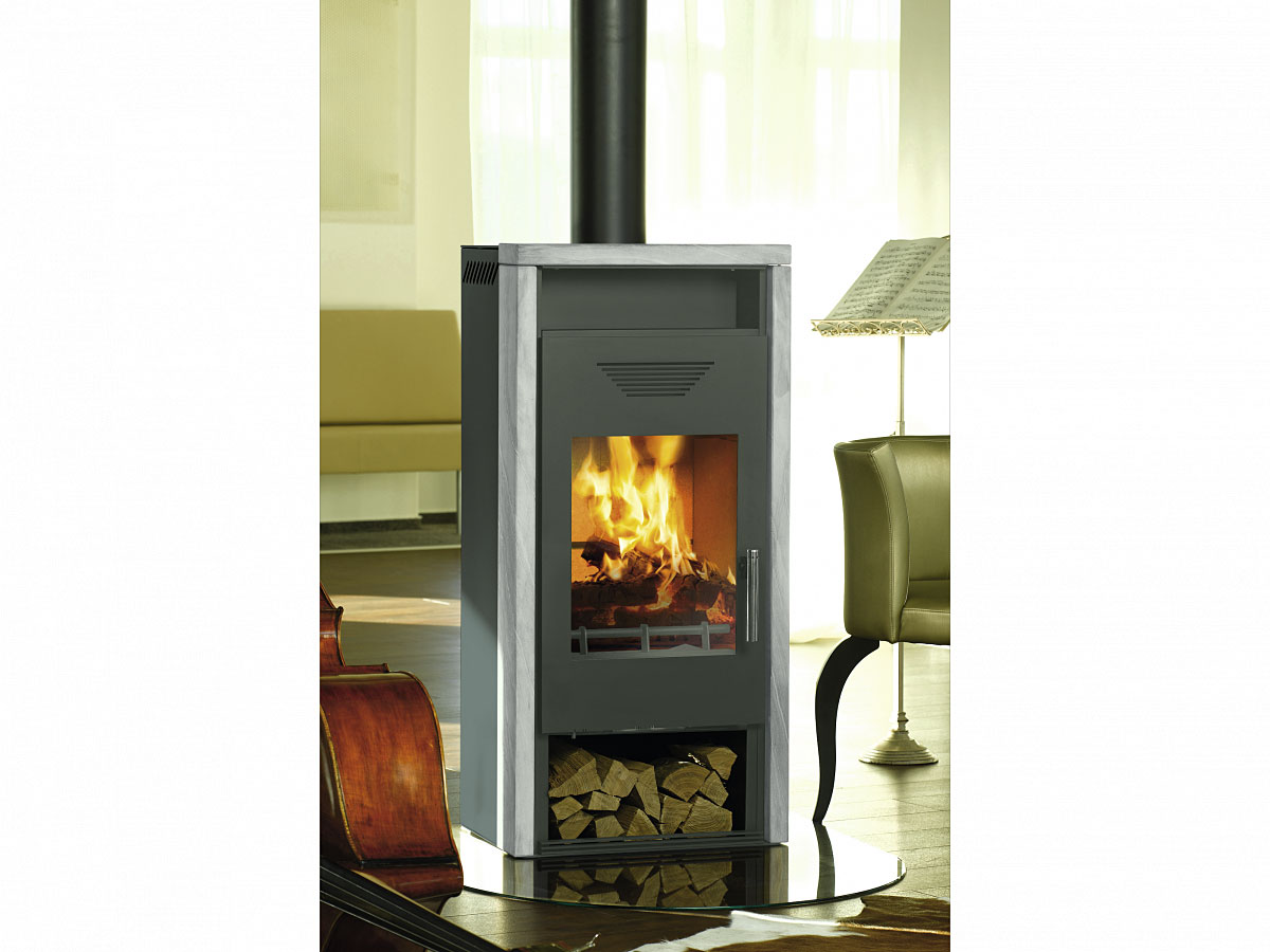 Wamsler Kaminofen Yara, Naturstein, 8 kW, Teefach, Holzfach, kompakte Form