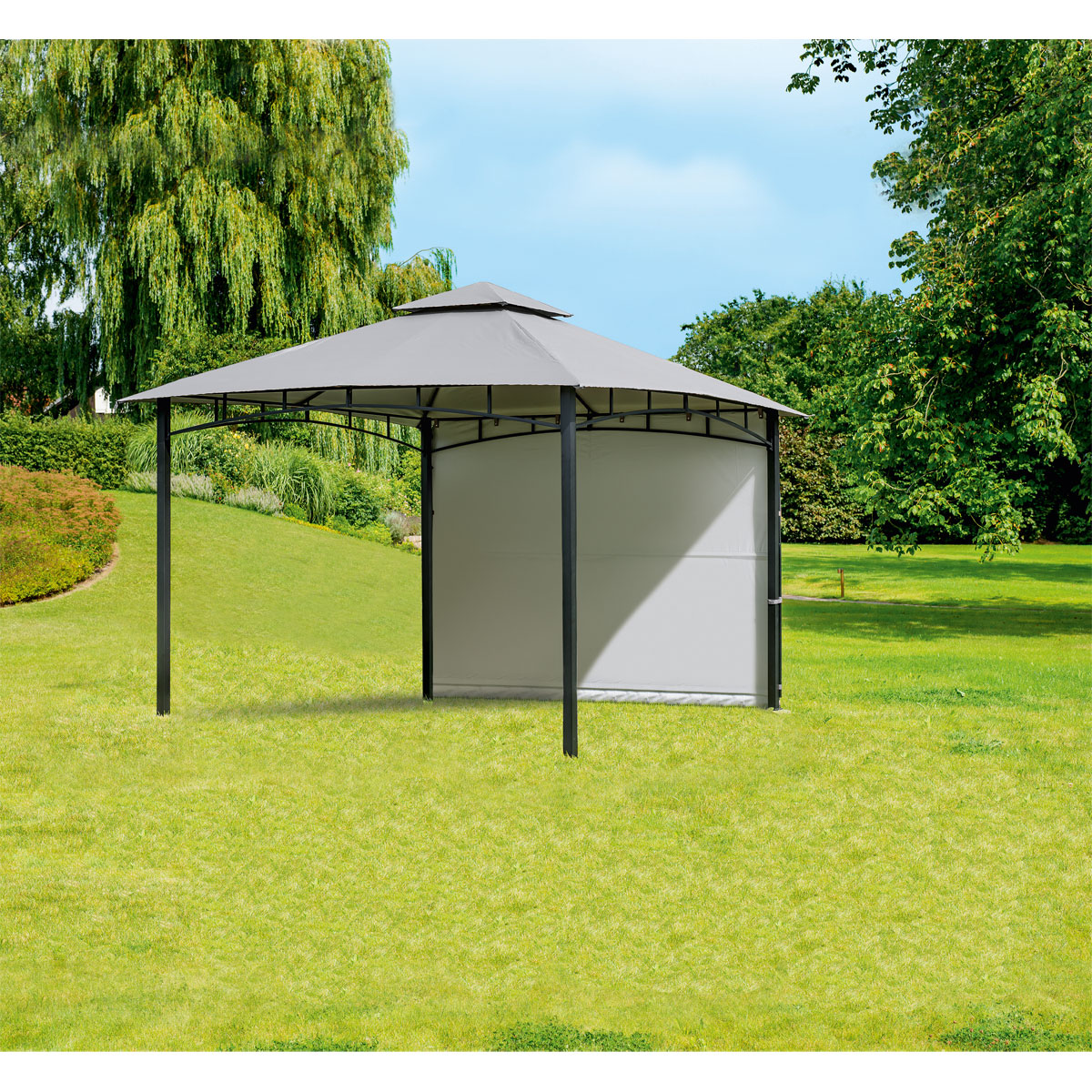 Haveson Pavillon 300 x 300 cm ausklappbares Seitenteil grau | 918078