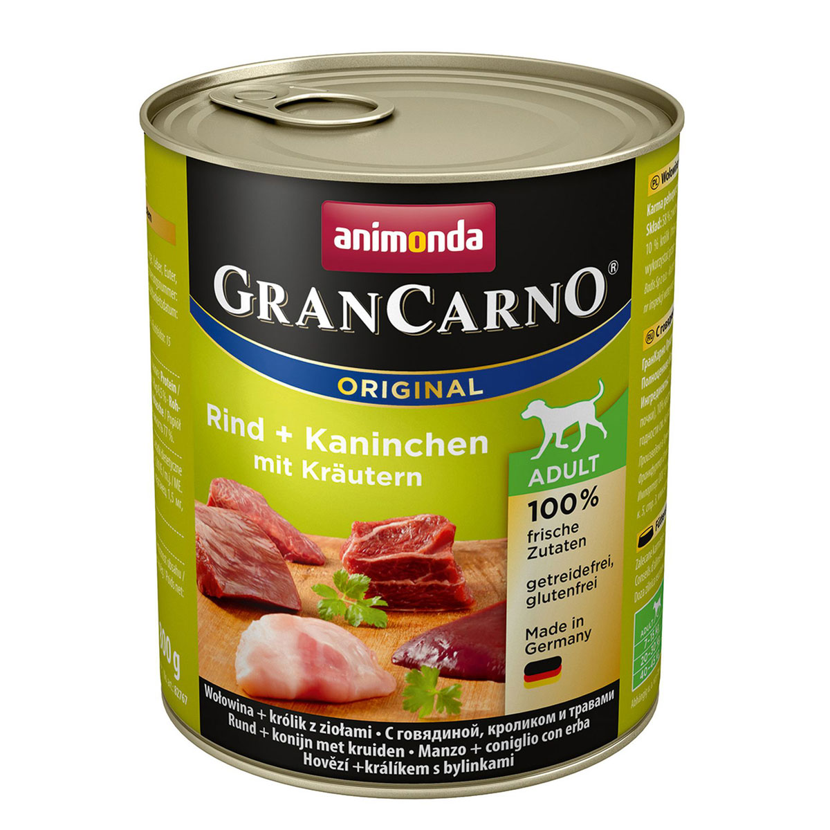animonda Gran Carno Dog Adult Rind und Kaninchen und Kräuter 800g Dose, 800 g, 0,8