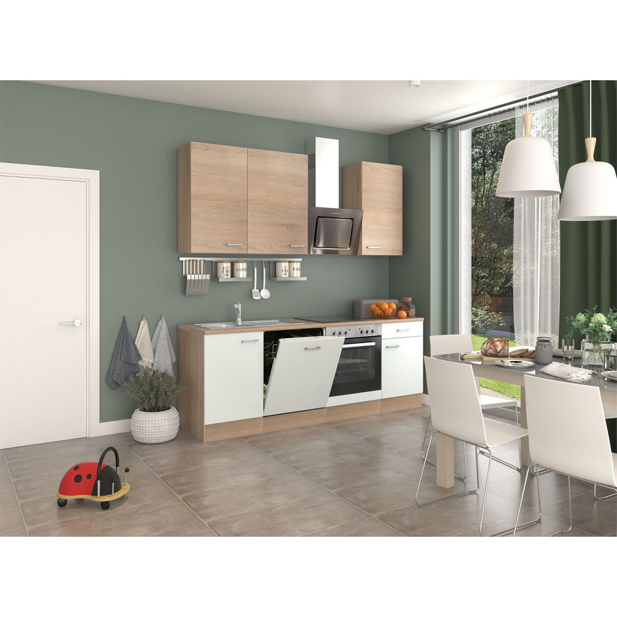 Küchenzeile SAMOA 1701-004 220 x 60 cm weiß-sonoma eiche | K000434278